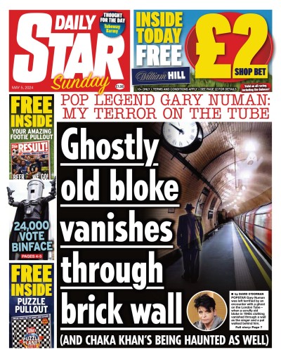 Gary Numan Daily Star Sunday Front Page 5th of May 2024